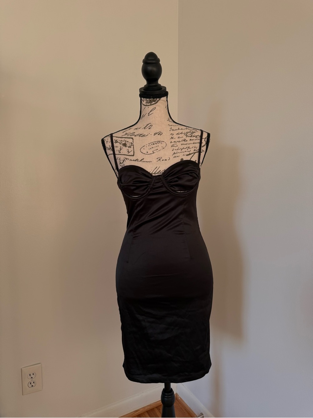 Black Satin Bustier Bodycon Dress